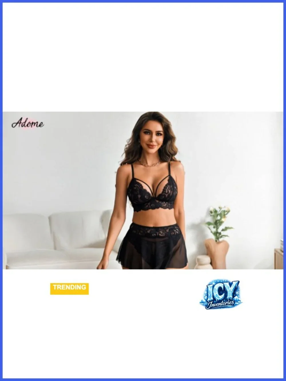 Women's Sheer Lace 3pc Lingerie Set with Skirt and Panties